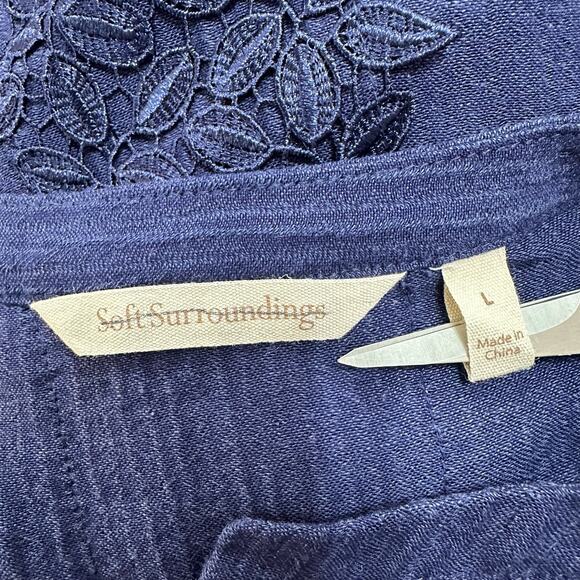 Soft Surroundings Morelos Blouse Blue Tunic Floral Eyelet Womens Large V Neck - Picture 3 of 6